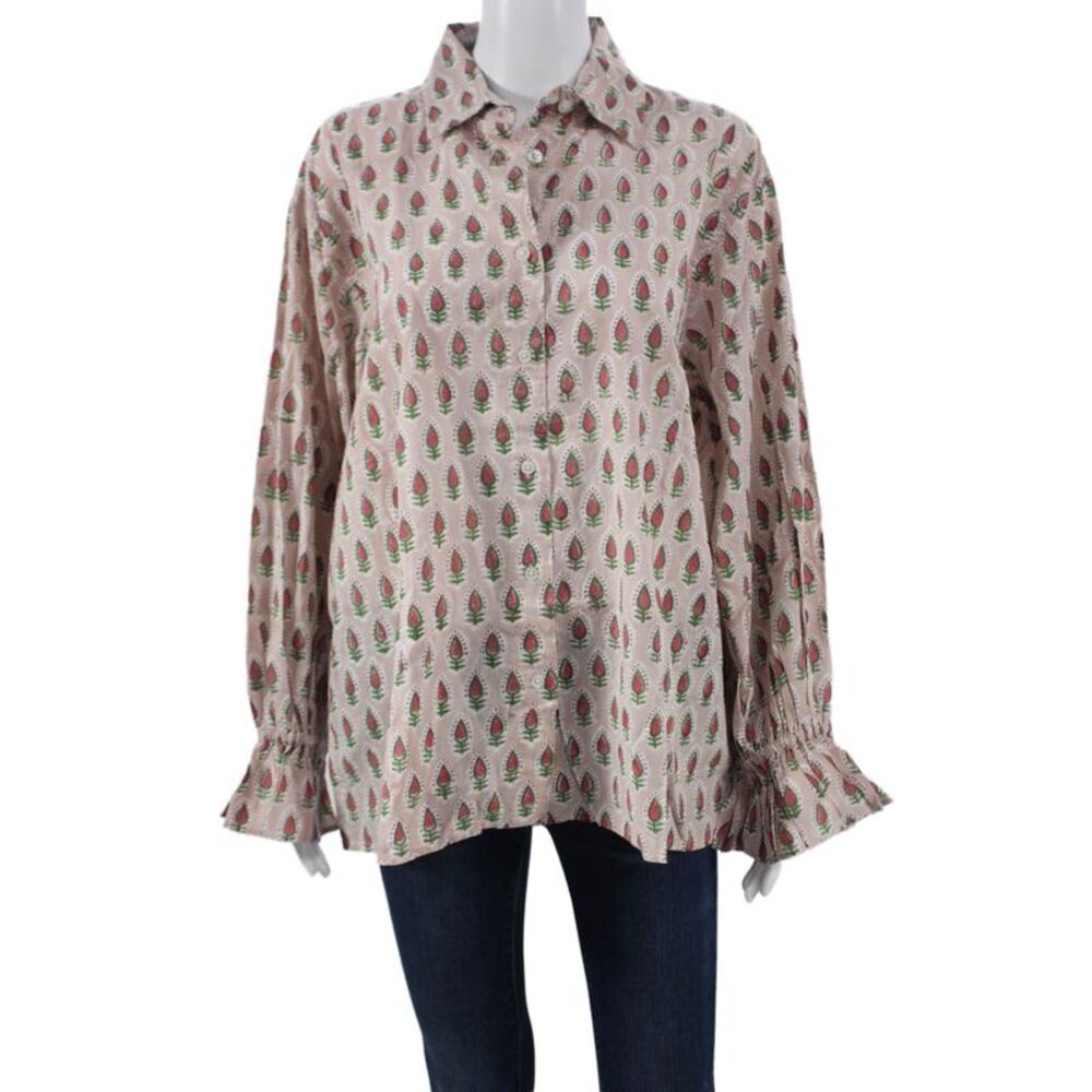Madison Mathews Womens Tunic Beige Floral Cotton Longsleeve Size One Size